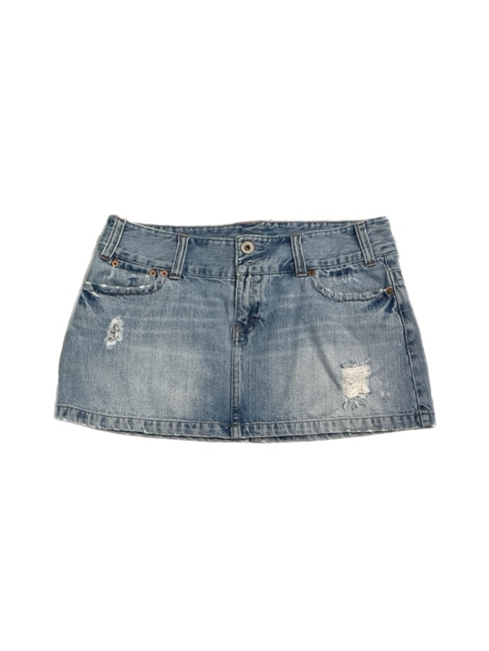 American Eagle Y2K Distressed Light Wash Denim Mini Skirt